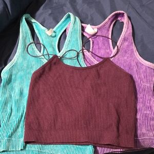 Zenana Outfitters Ribbed Crop Tops - Aqua, Violet, Burgundy